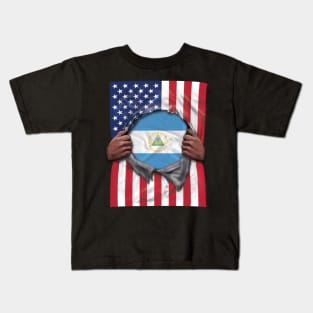 Nicaragua Flag American Flag Ripped - Gift for Nicaraguan From Nicaragua Kids T-Shirt